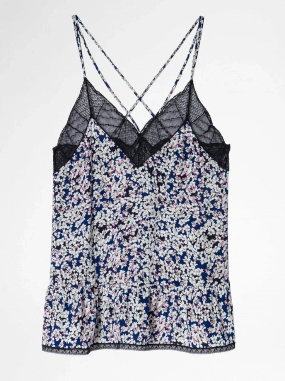 NWT $228 ZADIG & VOLTAIRE Celest Blue Floral Print Begonia Lace Trim Camisole - Picture 8 of 8